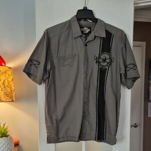 HARLEY DAVIDSON Men's Gray Button-Up Shirt with Black Accents
